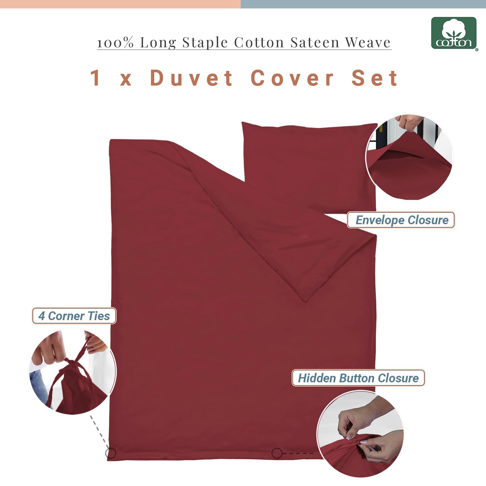 Pizuna 100% Cotton Crib Duvet Cover Rio Red, 400 Thread Count Long Staple Cotton Duvet Cover 100x135 cm - Image 3