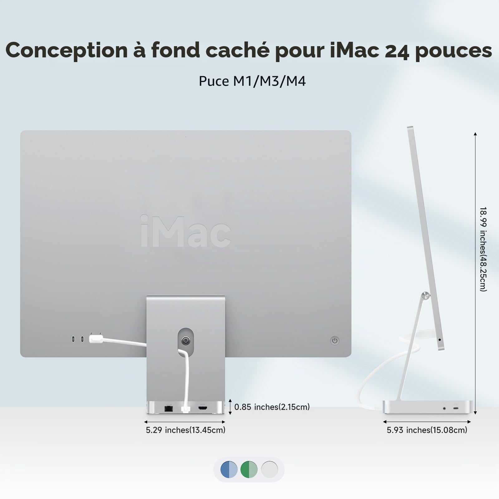 Minisopuru DS802PRO Accessoires pour iMac M1/M3/M4, Hub iMac avec HDMI 4K@60Hz, Charge USB C, 2,5GbE, Boîtier SSD M.2 4 to, 4 USB, SD/TF, Audio, Hub USB C pour iMac 24 Pouces | Argenté