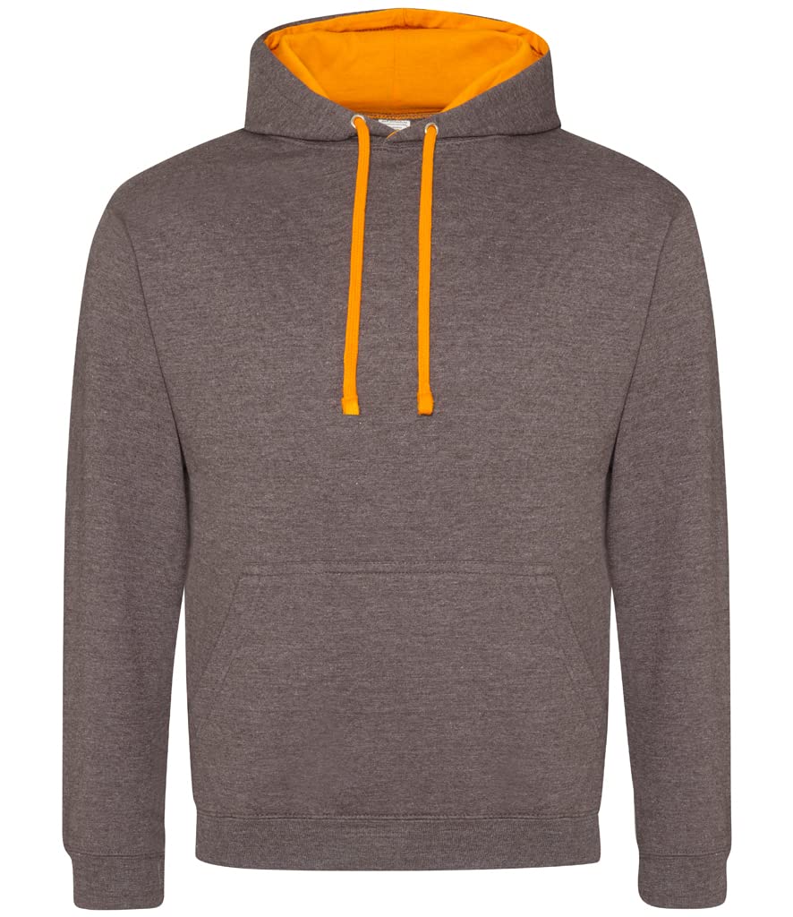 AWDis Men's Varsity Hoodie, Multicoloured (Charcoal/Orange Crush), Medium