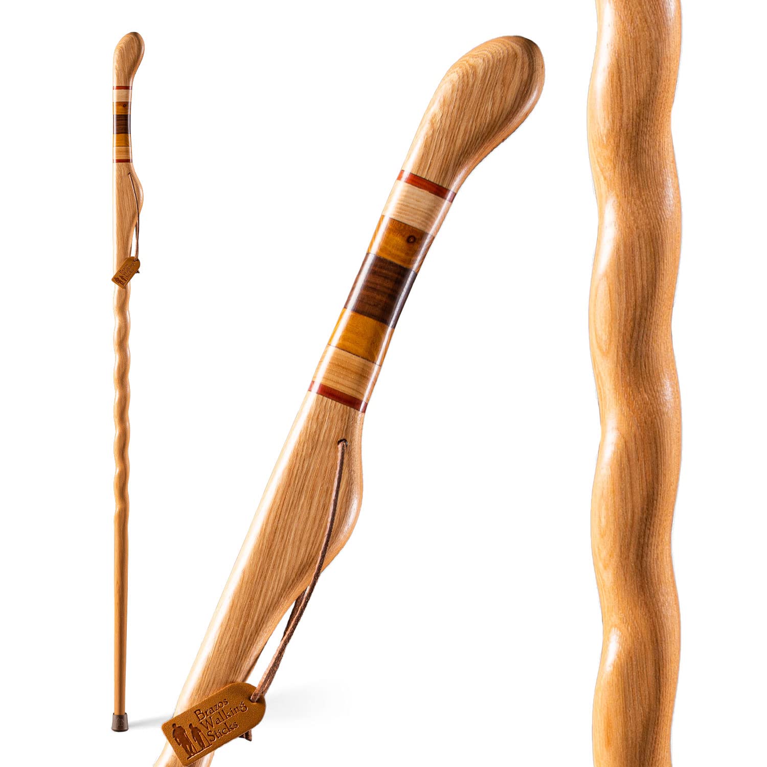 Brazos 58" Hickory Texas Safari Wood Twisted Walking Stick Hiking Trekking Pole, Made in the USA