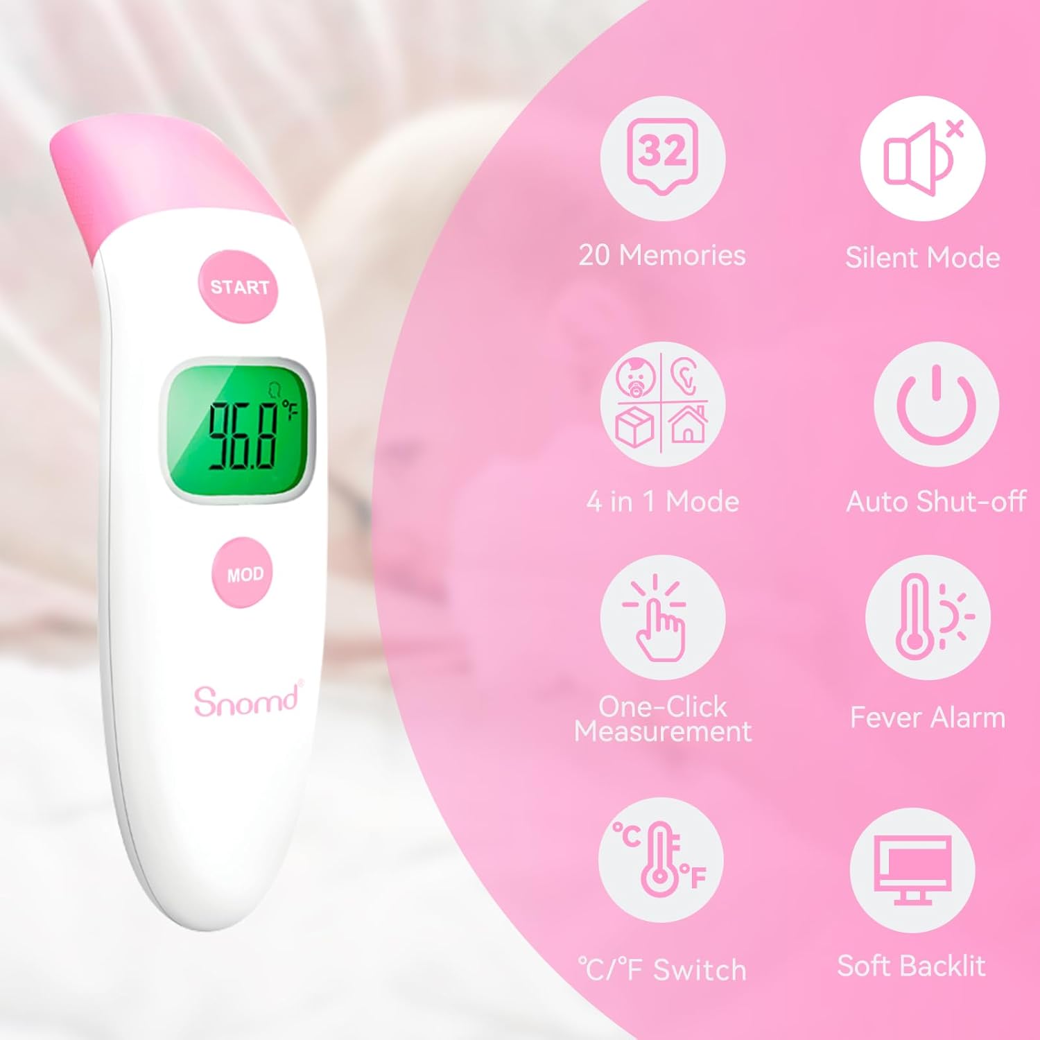 Forehead and Ear Thermometer 1 Non-Contact Balight Body Object
