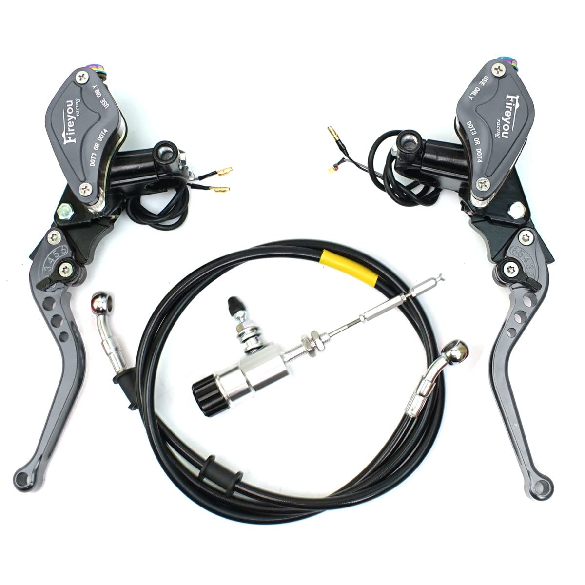 7/8" 22mm Motorcycle Hydraulic Clutch Brake Master Cylinder Reservoir Brake Hose CNC Levers Kit Compatible with Dirt Bike Sport Bike Scooter Pit Bike ATV (Grey)