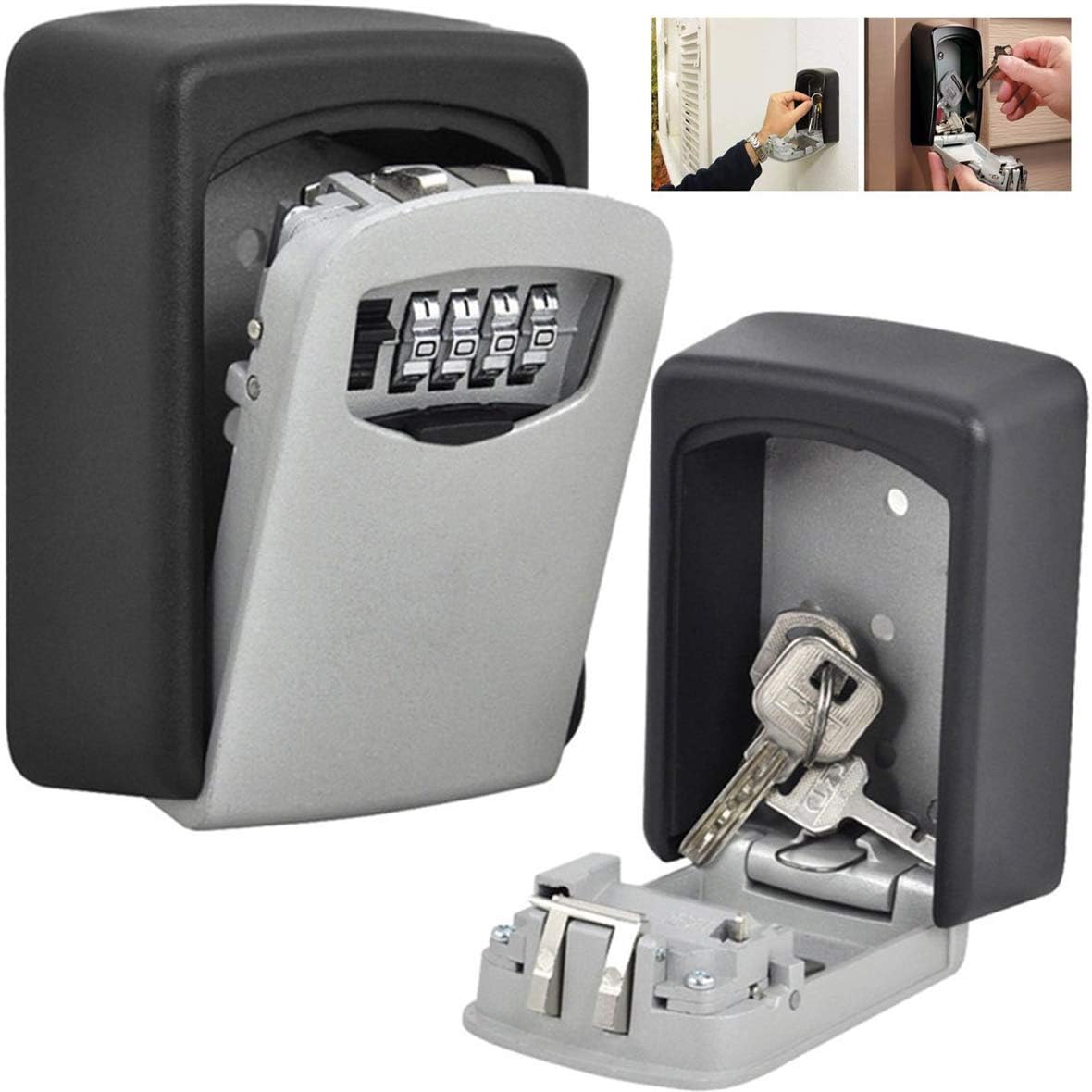 Key Lock Box,Key Storage Lock Box,4-Digit Combination Key Security Box,Key Lock Box for Outside Wall Mounted Lock Box,Resettable Code (A)
