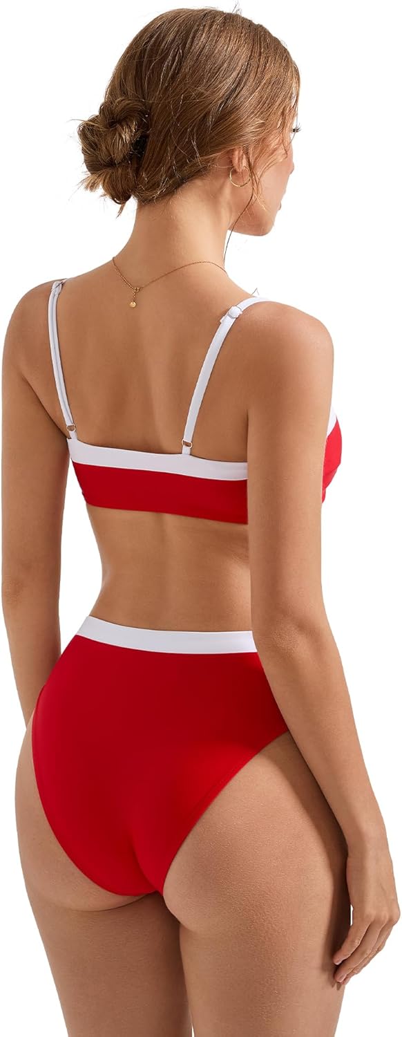 SUUKSESS Women Bandeau High Waited 2 Piece Bikini Set Cheeky High Cut Swimsuit - Image 4