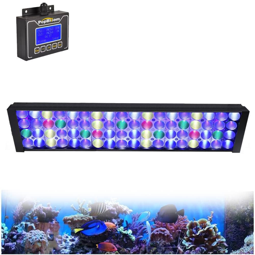 PopBloom-Luz LED para Acuario Marino, Lámpara de Acuario de Espectro Completo para Coral de Arrecife SPS/LPS Luz de Pecera (60W (Para 50-70cm))
