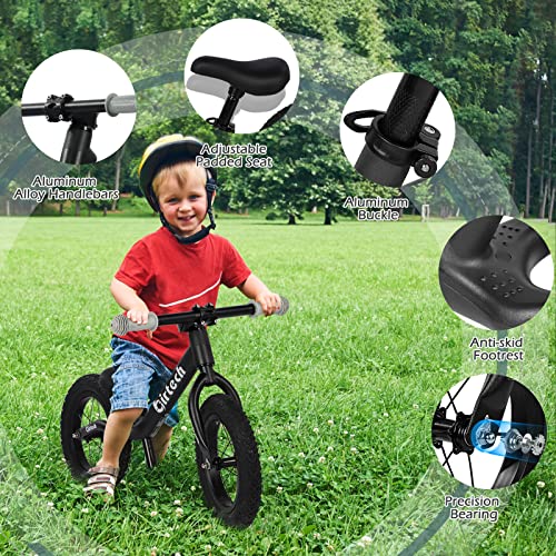 12" Balance Bike For 2, 3, 4, 5, 6 Year Old Boys And Girls, Lightweight Nylon Frame Toddler Training Bike No Pedal Bikes For Kids With Adjustable Seat And Air Tires (Black) #TOP7