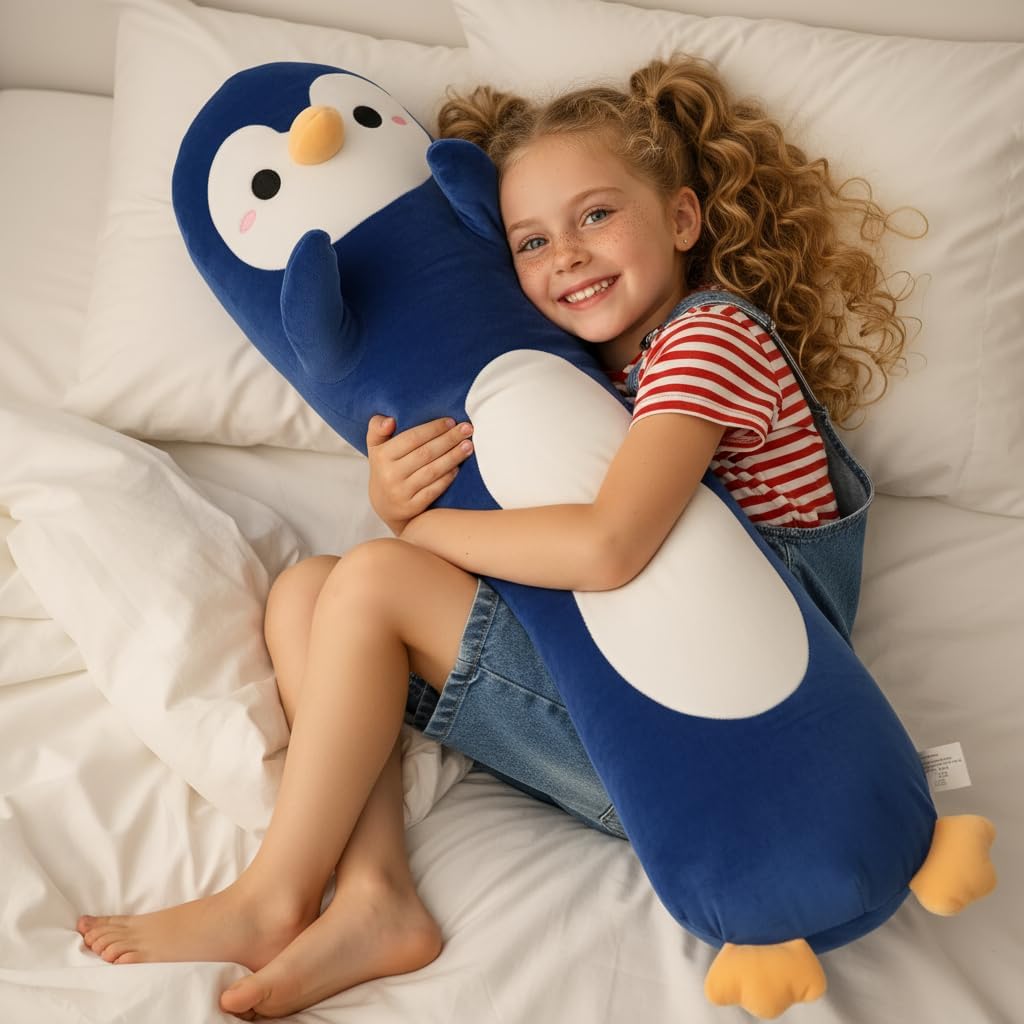 Kekeso Penguin Plush, Long Penguin Plush Pillow Ultra Soft Huggable Stuffed Animal Body Pillow for Kids Adults (Navy Blue, 110cm/43.31in)