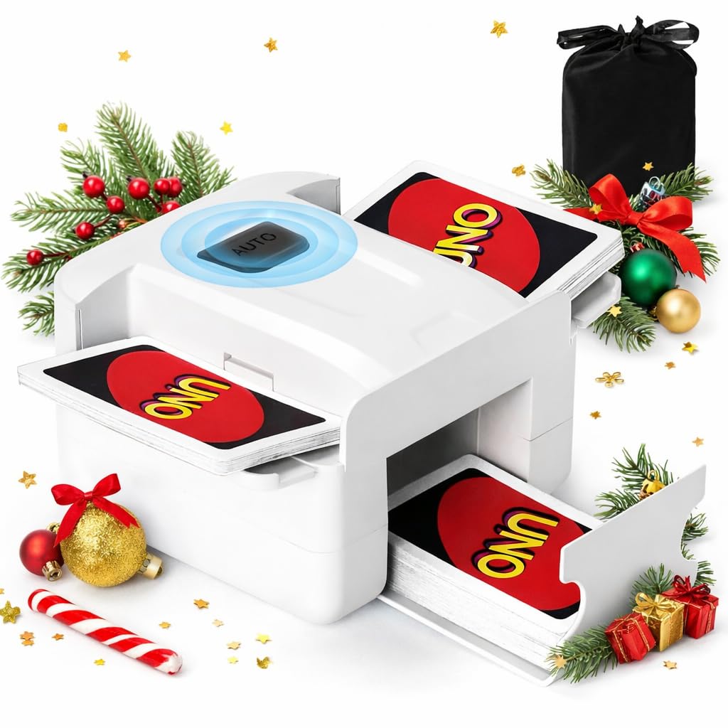 Automatic Card Shuffler 1/2 Deck, One-Click Shuffling Mode, 2000mAh Rechargeable Shuffle Machine with Storage Bag, Electric Playing Card Shuffler for Poker, UNO, Blackjack, Skip-Bo, Phase 10 (White)