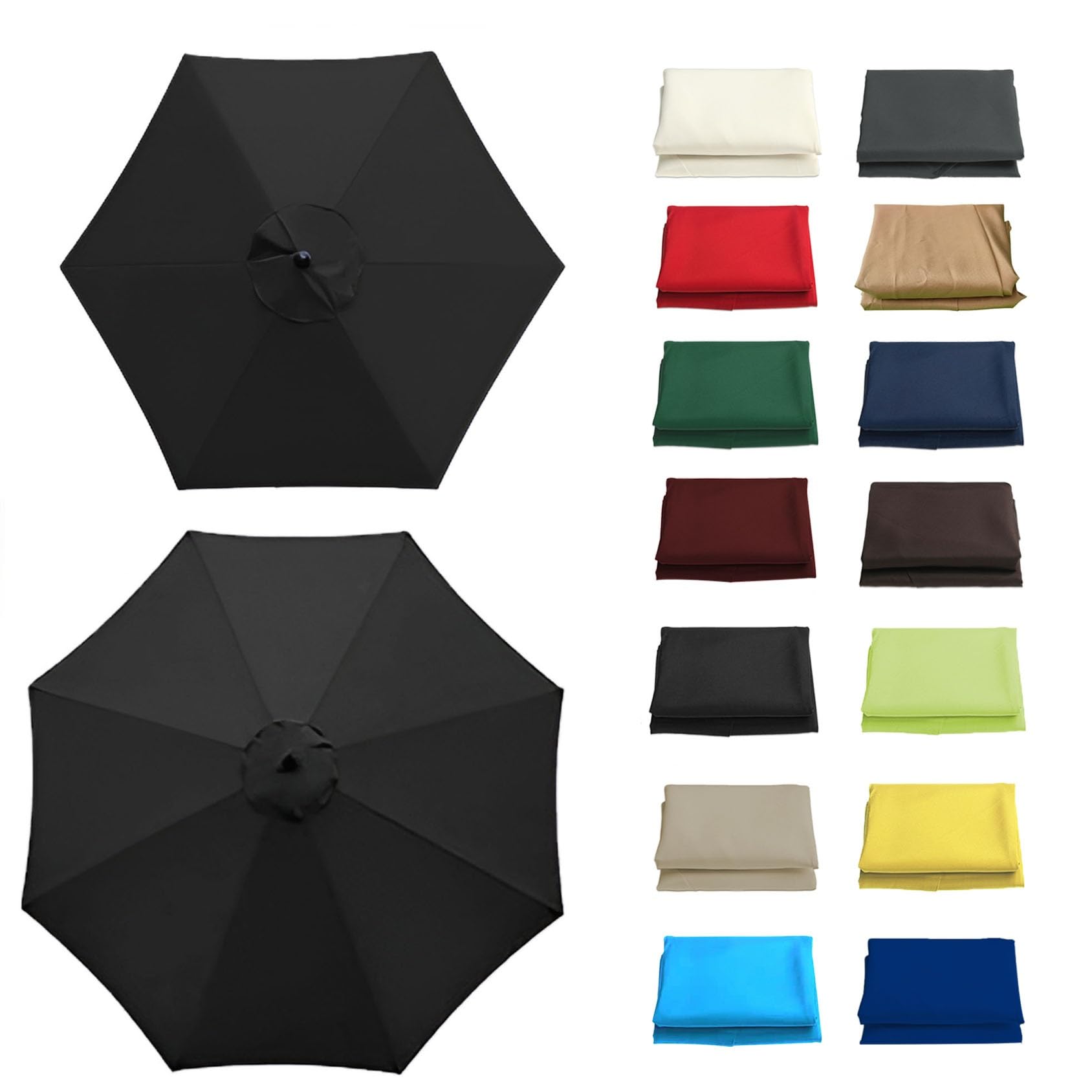 GZDXBF Round Umbrella Canopy Replacement 6 Ribs/8 Ribs, Replacement Parasol Fabric Cover For Outdoor Sunshade Rainproof, Polyester, 200cm 270cm 300cm(Color:Black,Size:6 ribs: 2m/6.5ft) — image 1