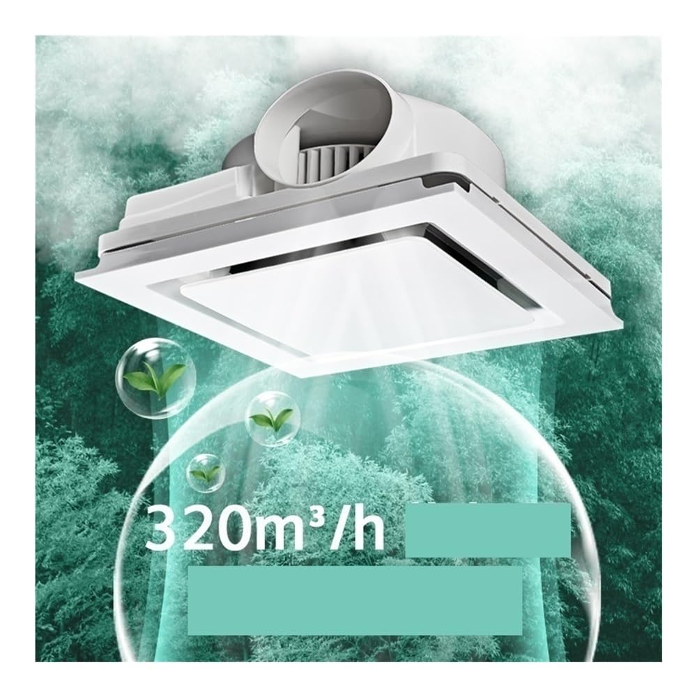 Aspiratore da bagno silenzioso con luce, Ventilatore di ventilazione ultrasottile silenzioso da soffitto for cucina e bagno, 30x30 cm, scarico integrato , per garage, soffitta e pollaio(Silver)