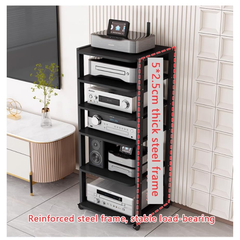 Armadietto portaoggetti rimovibile nero – Supporto AV a 4 livelli per DVD/CD/amplificatore – Elegante design aperto, altezza 90 cm, perfetto per l'installazione di home theater