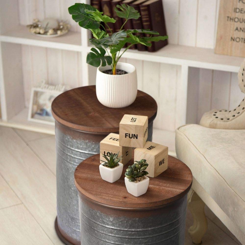 Hallops Farmhouse Accent Side Table Galvanized Rustic End Table