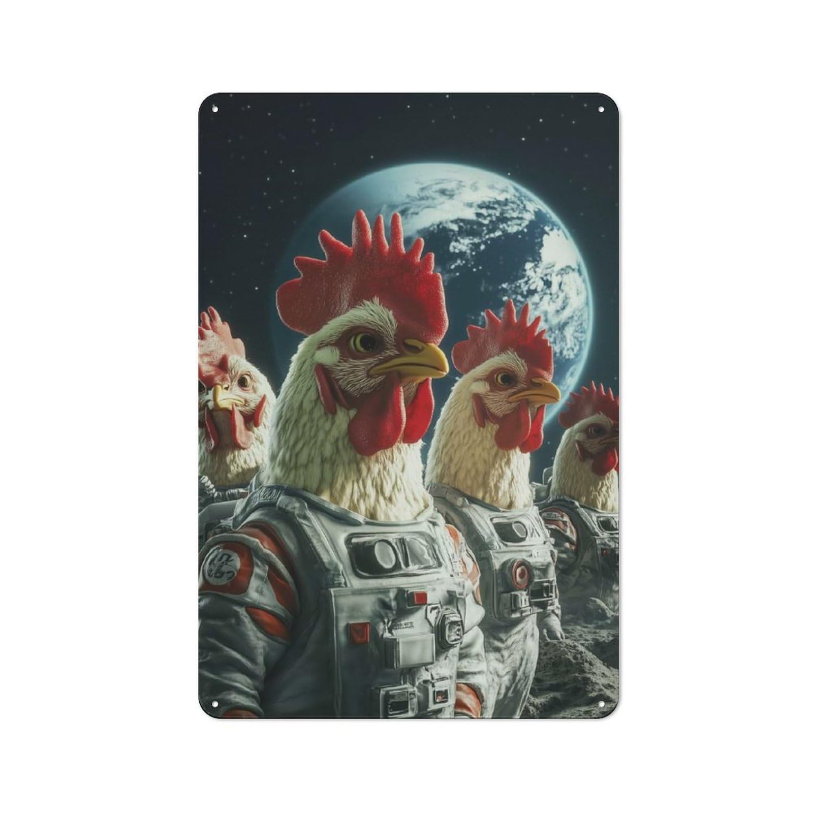Junmoney Space Chickens Retro Metal Sign 30X20cm For Garden Room Or Summerhouse, For Garden Room Decor Fans