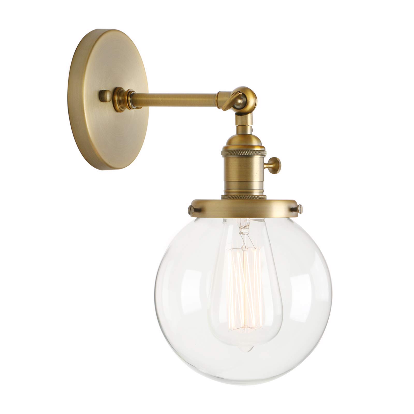PERMO Vintage Industrial Wall Sconce Lighting Fixture with Mini 5.9\" Round Clear Glass Globe Hand Blown Shade (Antique) similar 