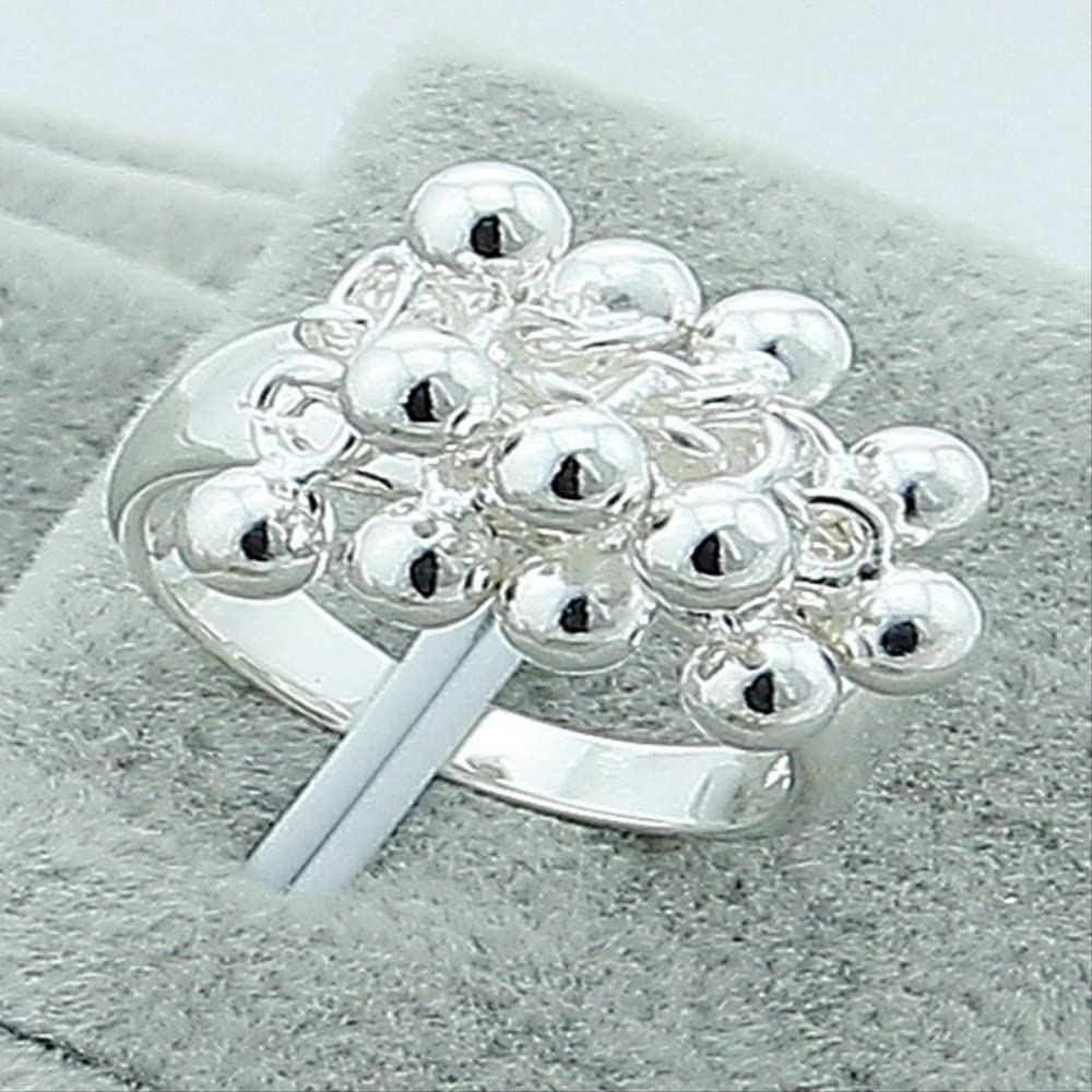 Anello in argento sterling 925 con perline di uva liscia per gioielli con ciondoli per feste di fidanzamento e matrimonio da donna