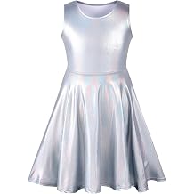 Girls Metallic Dresses Holographic Sparkly Shiny Party Dress Sleeveless Outfits