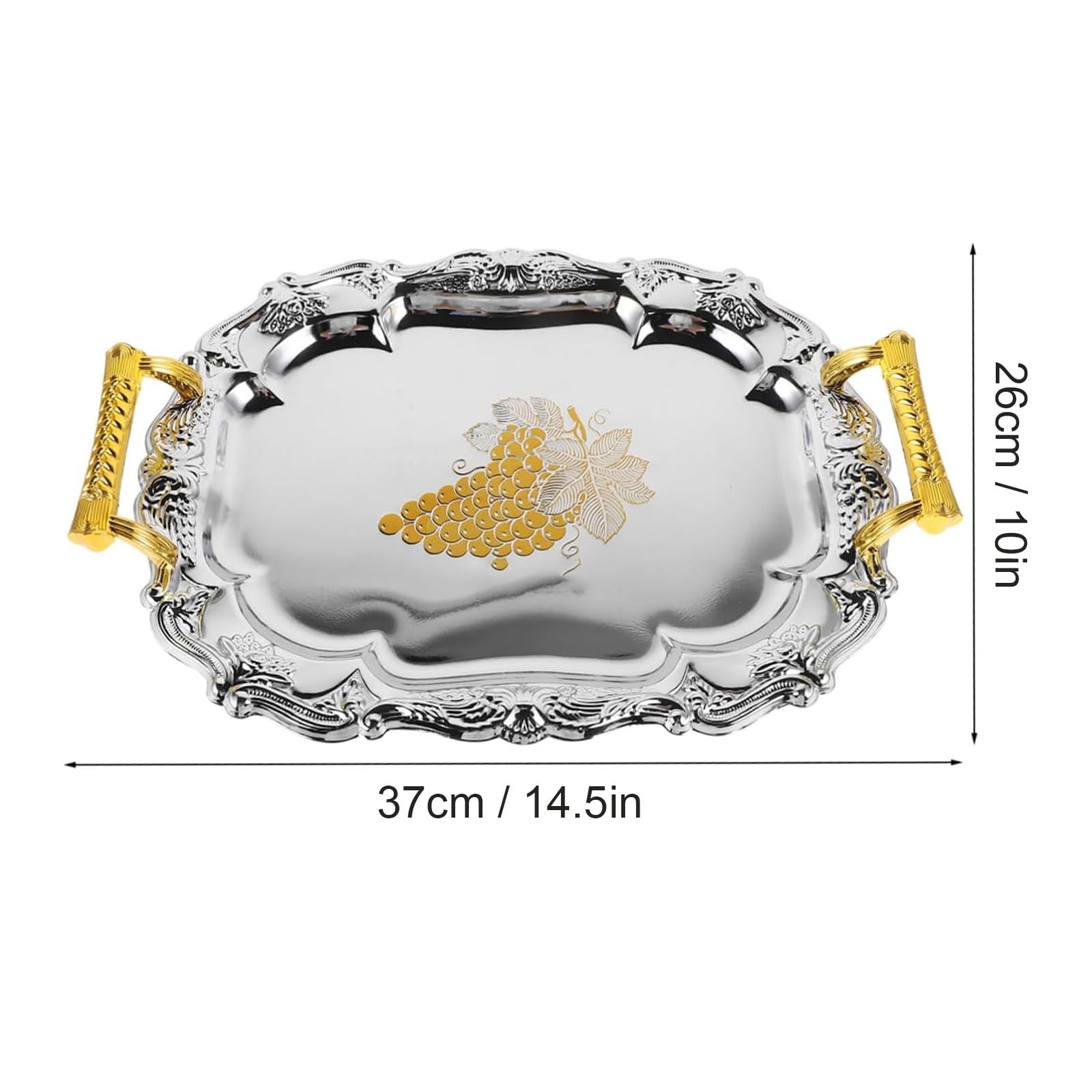 Vassoio da portata in acciaio inox con manici per una facile maneggevolezza, perfetto per tè pomeridiano, snack e decorazione per la casa (37 cm)