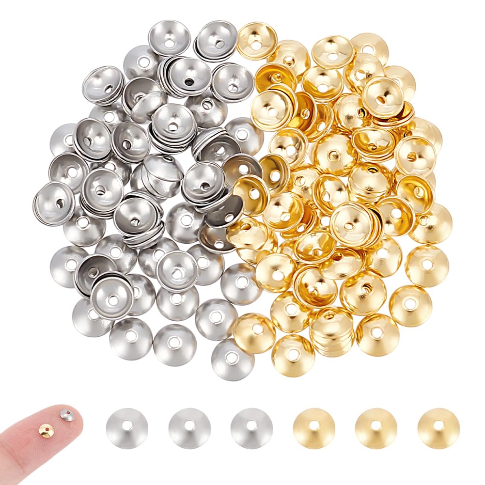 UNICRAFTALE 160Pcs 2 Colors Stainless Steel Bead Caps 4mm Meal Spacer Caps Bead Cap Half Round Spacers End Charm Caps for Bracelet Necklace Jewelry Making 0.8mm Hole