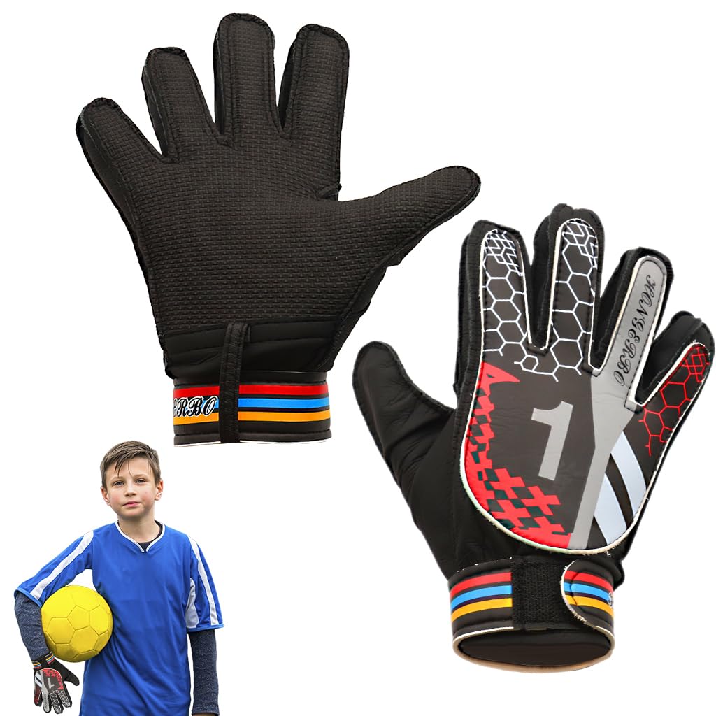 Proberos® Goalkeeper Gloves for Kids Fashion Cushioning Football Goalkeeper Gloves with Adjustable Wrist Band, Anti-Slip Strong Grip Football Gloves for Game, Training, Size S