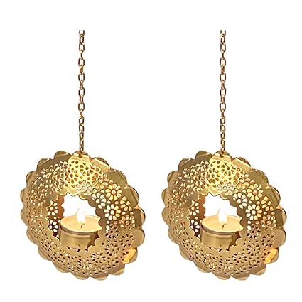 Blossoms Hanging Tealight Candle Holder for Home Decor | Perfect Candle Holder for Diwali Decoration and Wall Hanging Decor | Indoor & Outdoor, Festival Decorative Candles Gift Items (Set of 2)