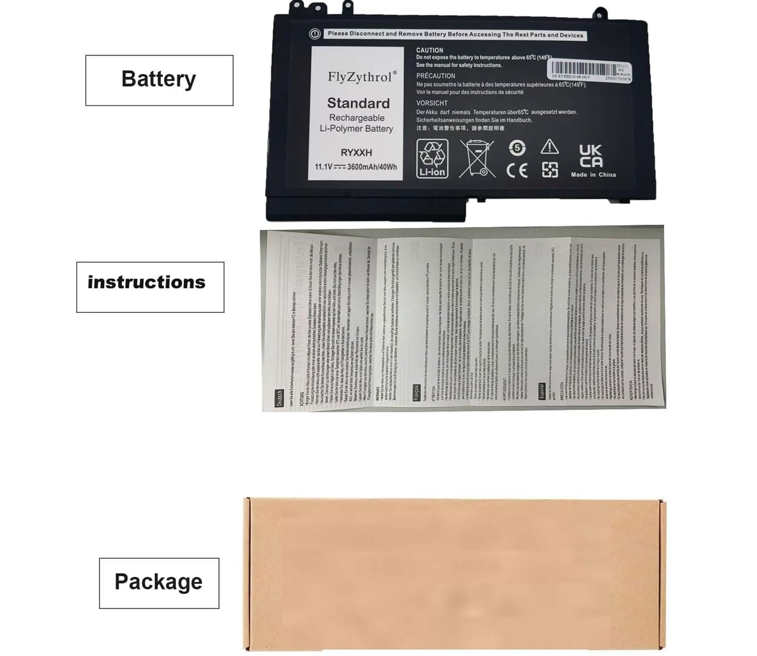 11.1V 40Wh RYXXH Batteria compatibile con Dell Latitude 12 5250
