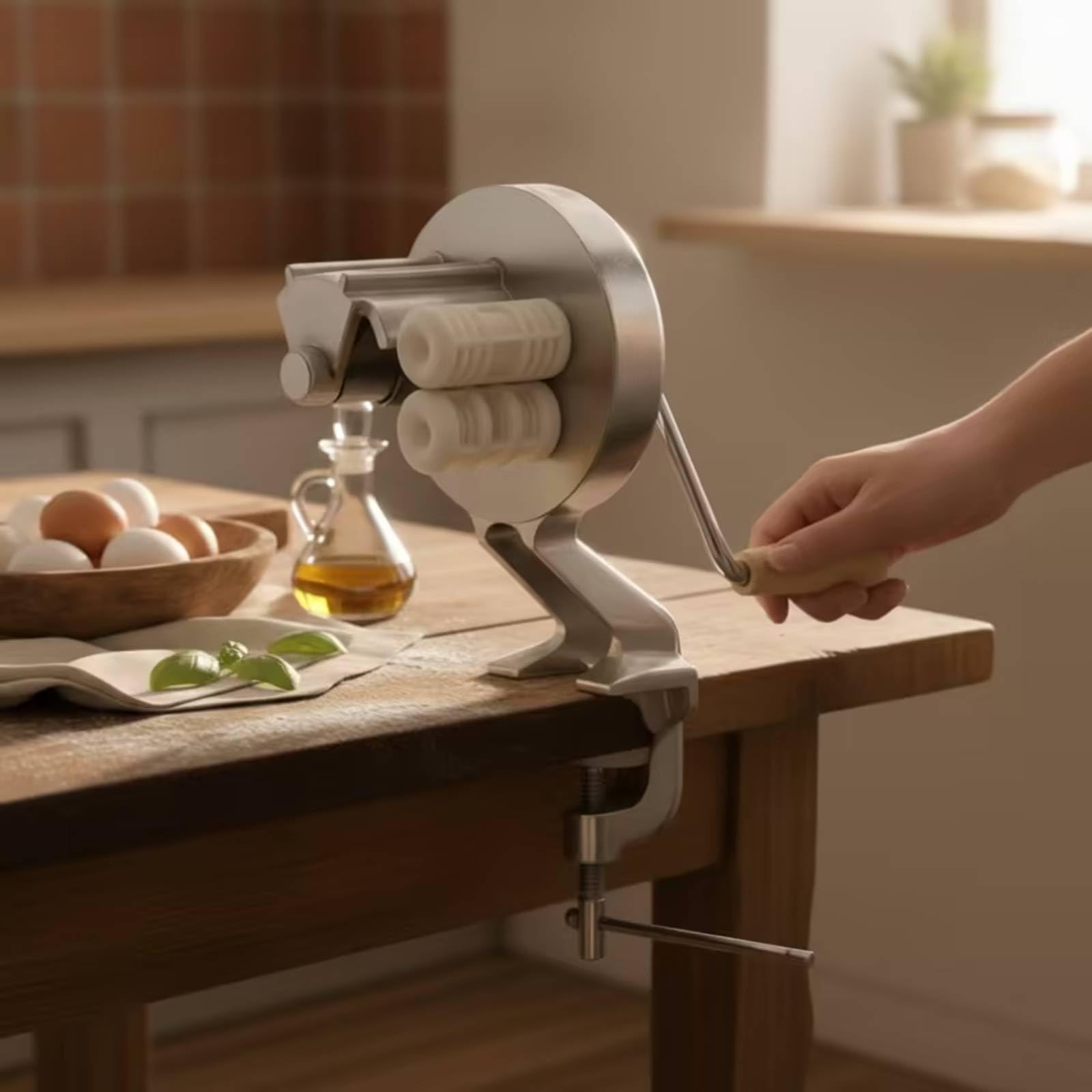 Baoblaze Máquina de Pasta Manual Máquina Pasta Formadora Rodillo de Mano Material Metálico con Abrazadera de Mesa Antideslizante Apta