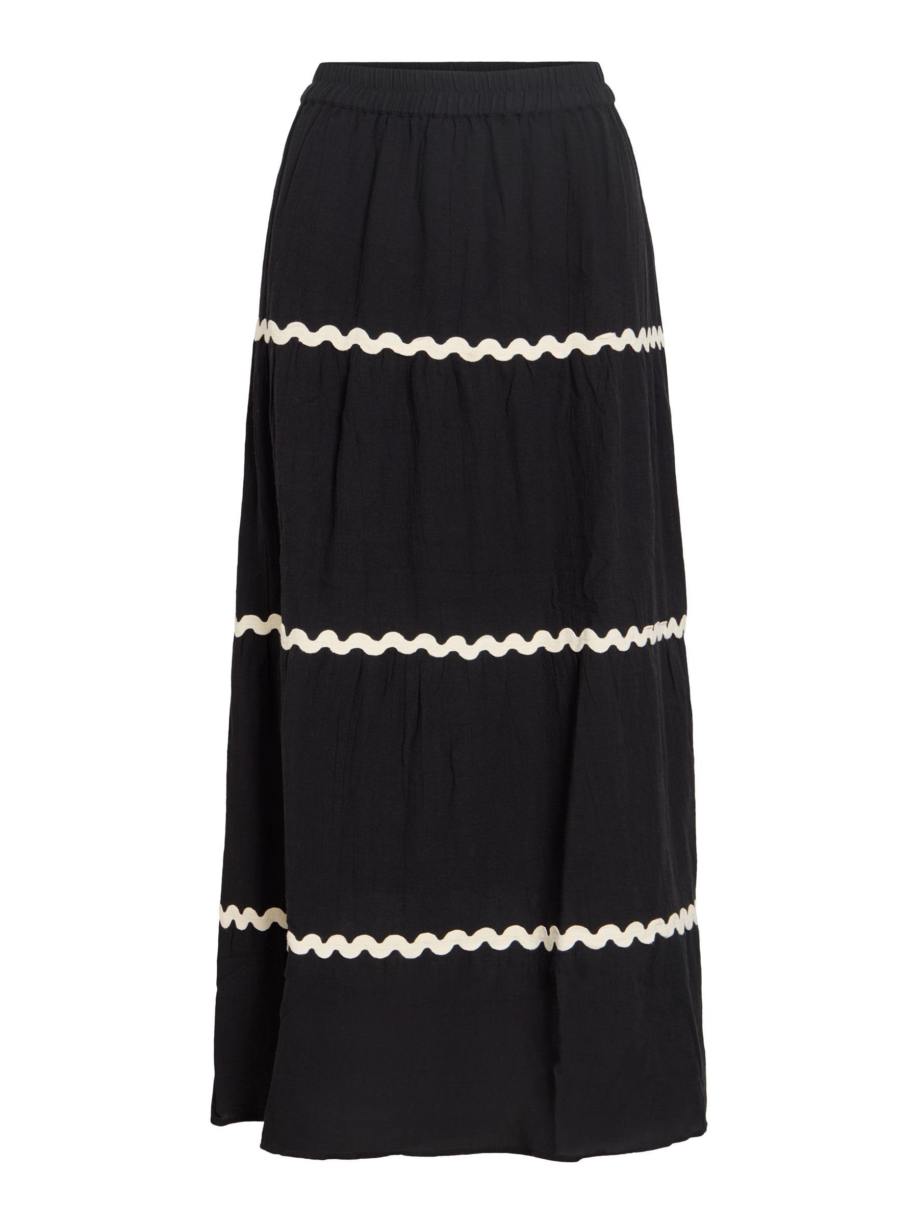 Vila Women's Vimanda Wavy H/W Maxi Skirt, Black Beauty, 14