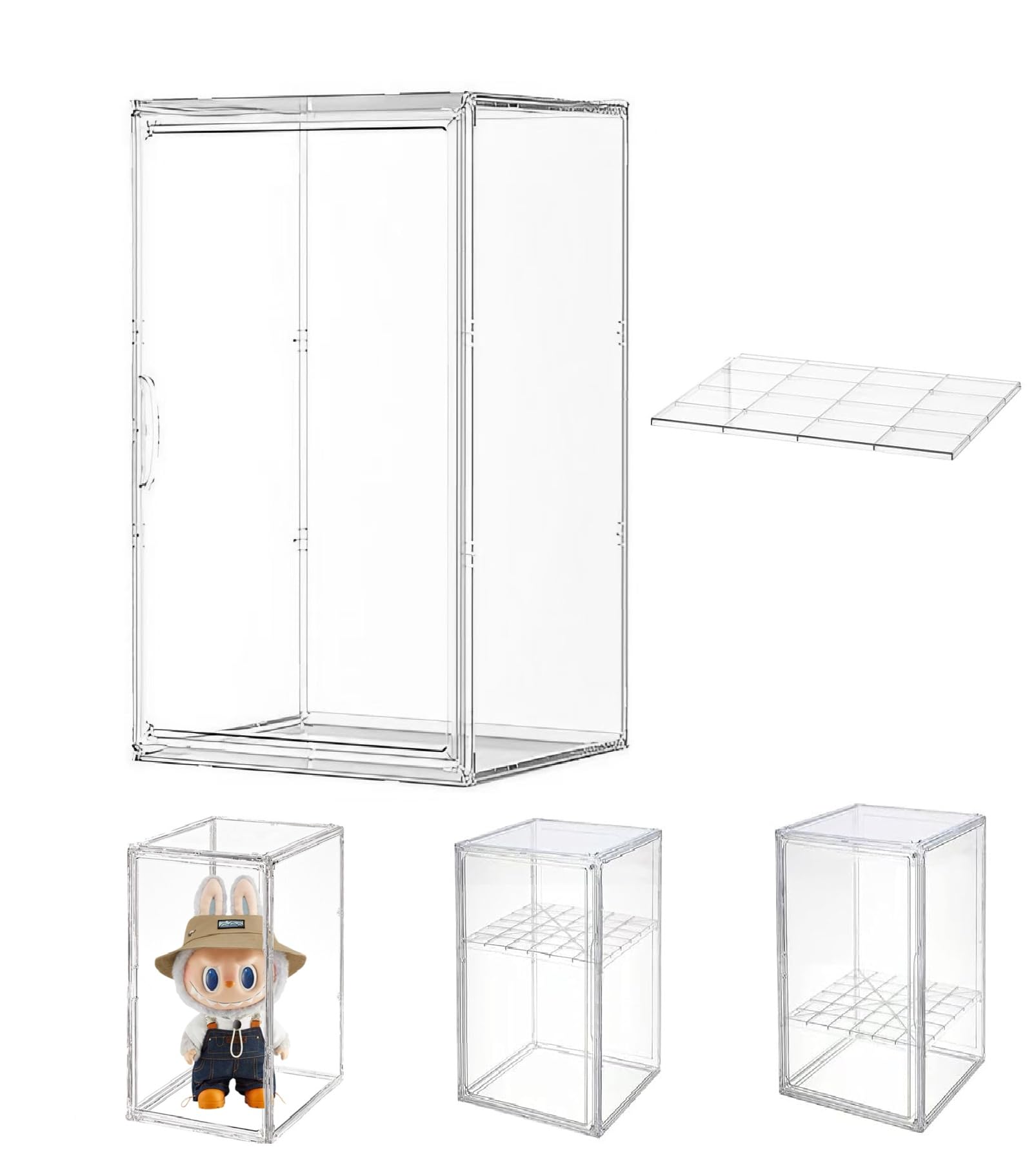 Dasellfa Acrylic Display Case, Stackable Storage Boxes, Display Cabinets with Magnetic Door, Desk Storage for Action Figures, Toys, Minifigures, Collectiblefigures, Handbag, Shoe, Transparent