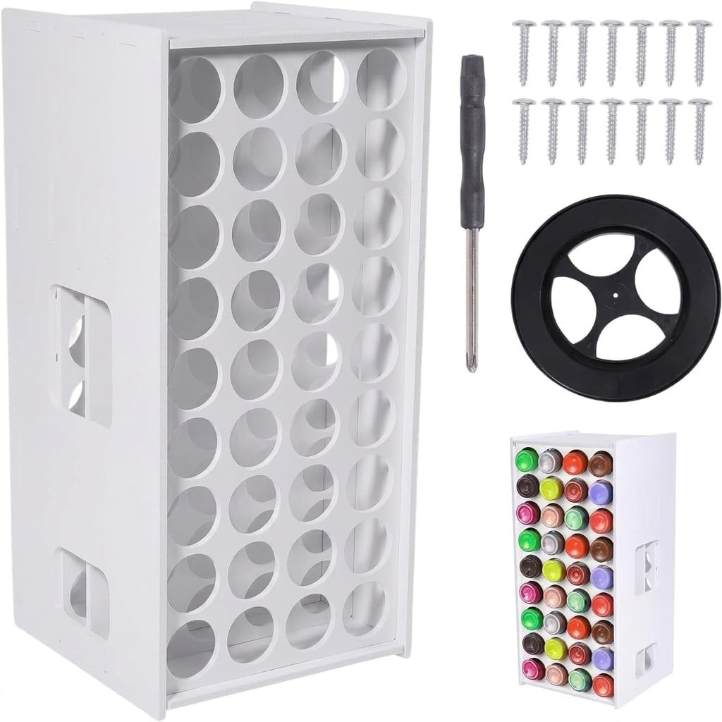 Rotating Paint Organizer 72-Hole White PVC 360 Degree Desk