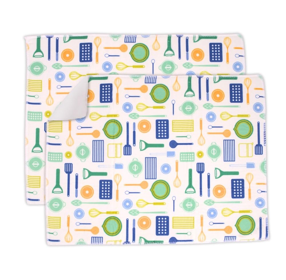 Microfiber Dish Drying Mat (50 x 38 cm) | Kitchen Mat for Counter | Quick Dry Water Absorbent Mat | Placemat for Dish Drying | Draining Mat for Kitchen (Pack of 2, White)