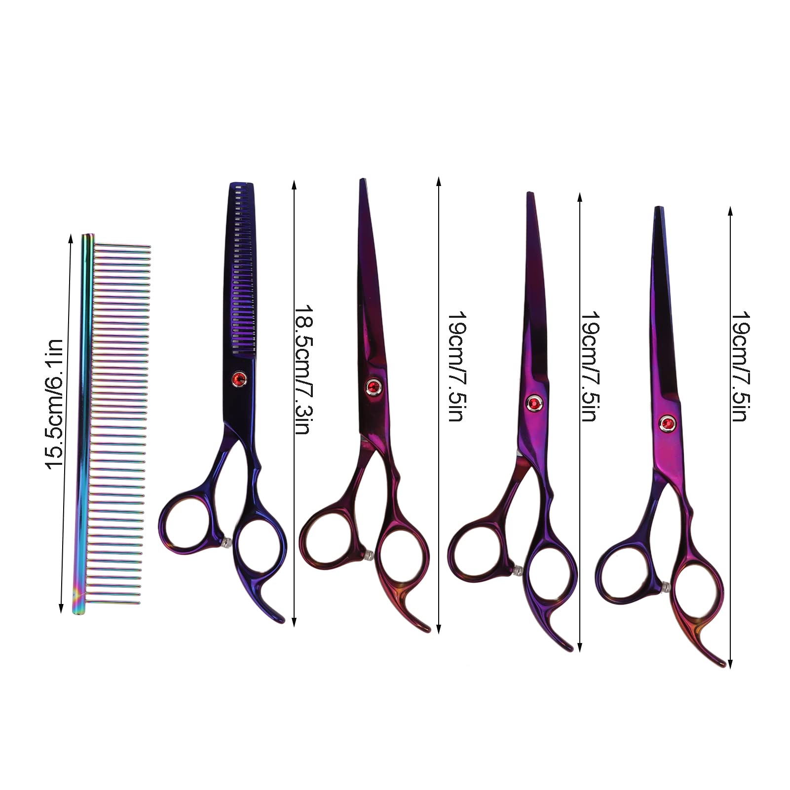 Qcwwy Set di Forbici per Toelettatura per Animali, Forbici Professionali | Manico Ergonomico, Forbici Sfoltitrici, Lama Antiruggine, Pettine e Custodia, per Gatti e Conigli