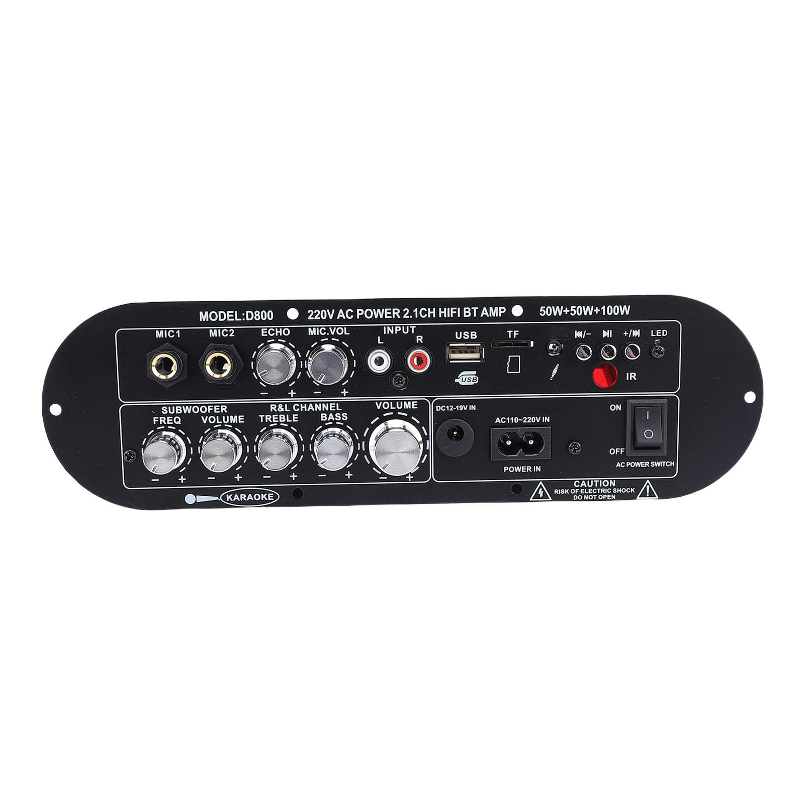 Scheda Amplificatore 2.1 Scheda Amplificatore Bluetooth in Lega di Alluminio 50W X2 100W Subwoofer Controllo Bassi Alti AUX USB FM per Altoparlante Desktop di Casa Uso Audio Fai da Te