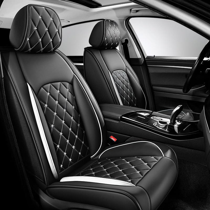 RCLON Coche Fundas Asientos para Toyota Crown (S200) 13.Gen 2010-2014, Cuero Funda Asiento Lujosa Duradera Cómodo Interior Accesorios,A/Front Seats-A/Black White