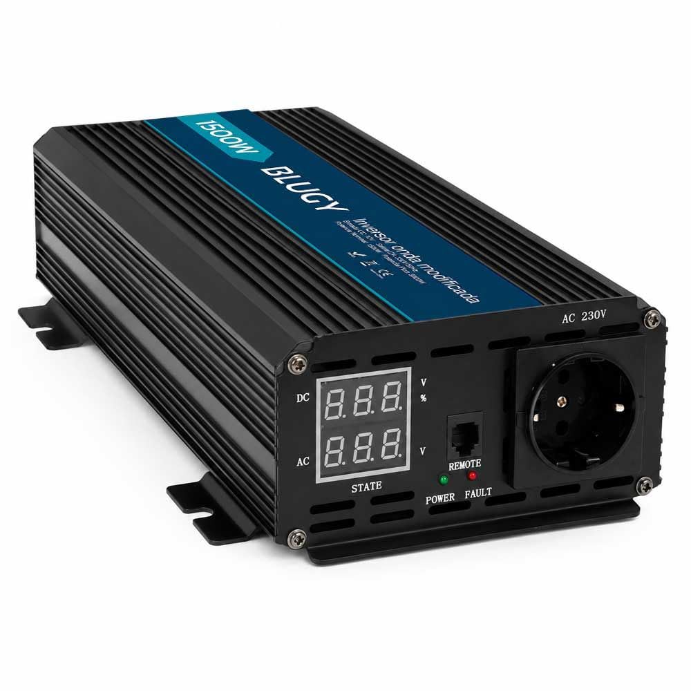 Inversor de Corriente 12V 1500W Onda Modificada con Opción de Control Remoto, Potente, Eficiente y Seguro para Coches, Barcos, Autocaravana, Camper, Equipos Portátiles de 12V o 24V