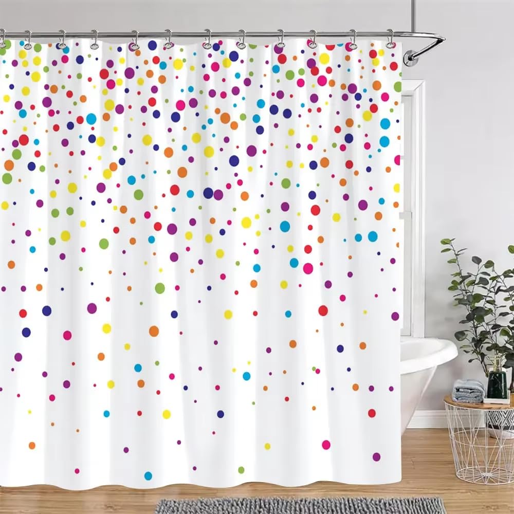 KELAIMI Colorful Polka Dot Shower Curtain,Aesthetic Geometric Bathroom Curtain with Hooks,Simple Quick Dry Waterproof Polyester Fabric Bathtub Curtain Style 7 200X240Cm