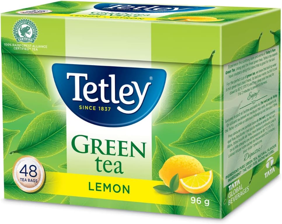Tetley Green Tea Lemon 48 Tea Bags, 96 Grams, Contains Caffeine