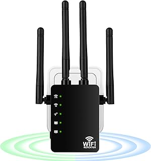 NETVIP 1200Mbps WiFi Extender WiFi Super Booster Covers up to 2500 Sq.ft, Dual Band WiFi Repeater 2.4GHz&5GHz , Internet Booster with Fast Ethernet Ports, 4 Antennas-Compatible with All Routers