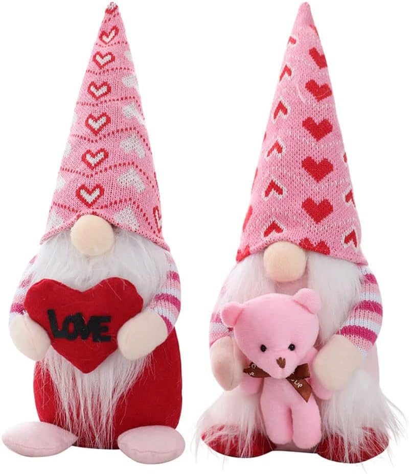 Yuner Valentine's Day Dwarf Romantic Handmade Plush Doll Valentine's Day Faceless Doll Dwarf, Valentine Gnomes Plush Decorations for Holiday Home Decor, Sweet Valentines Gift (2PCS)