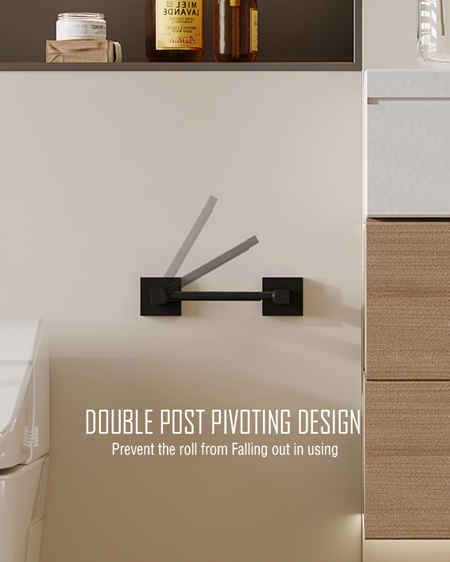 WZRUA Black Toilet Roll Holder Wall Mounted, Drilling Double Post Pivoting Toilet Paper Holder - Image 2