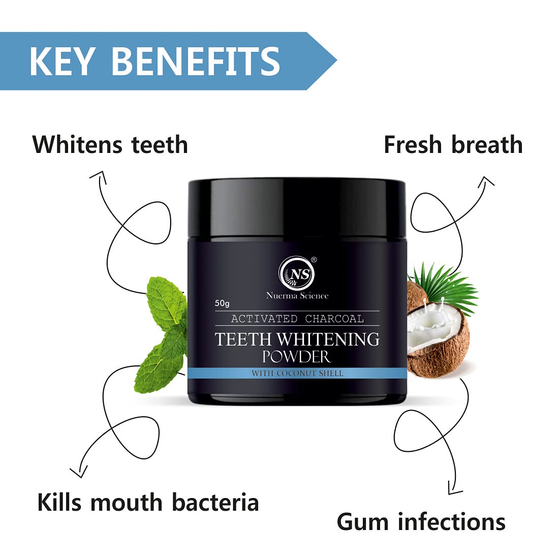 Nuerma Science Activated Charcoal Teeth Whitening Powder, 50 GM