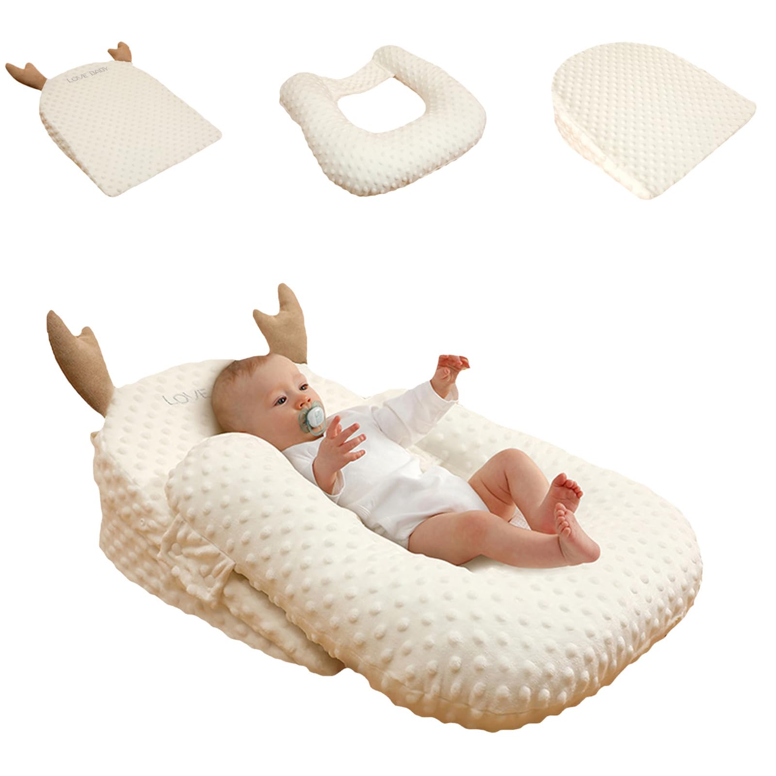 Nursing Pillow, Breastfeeding Pillows, Infant Feeding Support Pillow Multi-Functional & Portable Support Cushion for Travel (Pearl White, One Size)