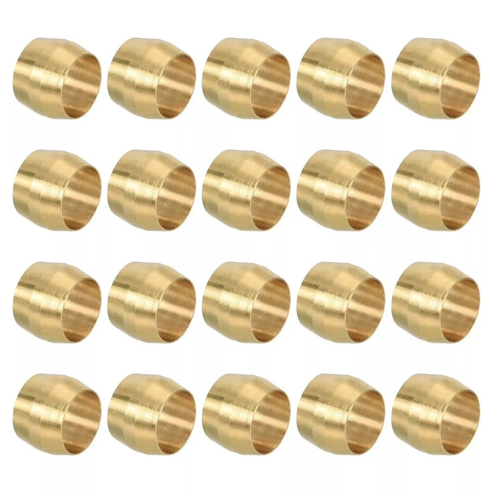 zorfar 50PCS Brass Compression Ferrule Sleeve Insert, Fits Tube OD 1/4" 3/8" 1/2", Double Ferrule Olive Sleeve Replacement Parts for Brass Compression Pipe Fittings(4mm)