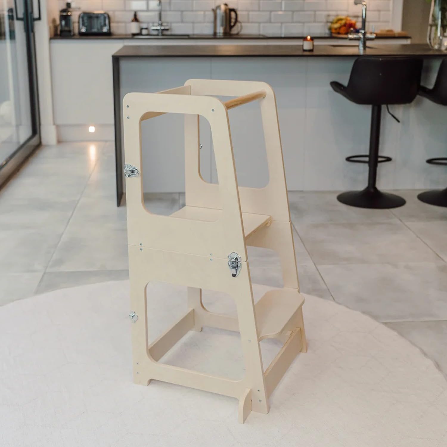 Convertible 2-in-1 Kids Kitchen Stool & Table/Chair, 1-6 Years Wooden Standing Tower with Safety Feet, Montessori Kitchen Step Stool, (Coated)