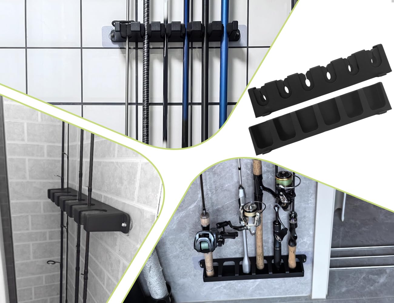 Portacañas de Pared para 6 Cañas de Pescar, Soporte Negro