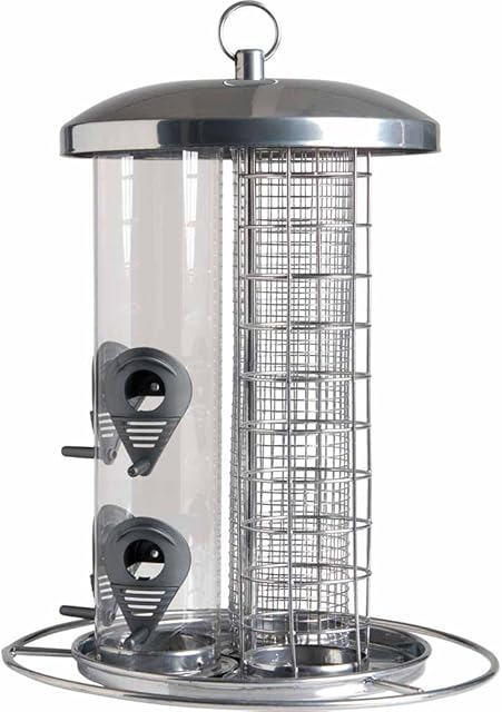 wilko Wild Bird 3-in-1 Premium Metal Seed Nut Fat Ball Feeder, Weather-resistant, Easy to Fill and Clean, Holds up to 6 Fat Balls