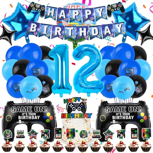 MINISOISO 56PCS Decoración de Cumpleaños de Videojuego para Niños 12 Años,Decoración para Fiestas de Cumpleaños Videojuegos,Cumpleaño Decoracion Gamer, para Fiestas Temáticas Juegos de Cumpleaño Niño