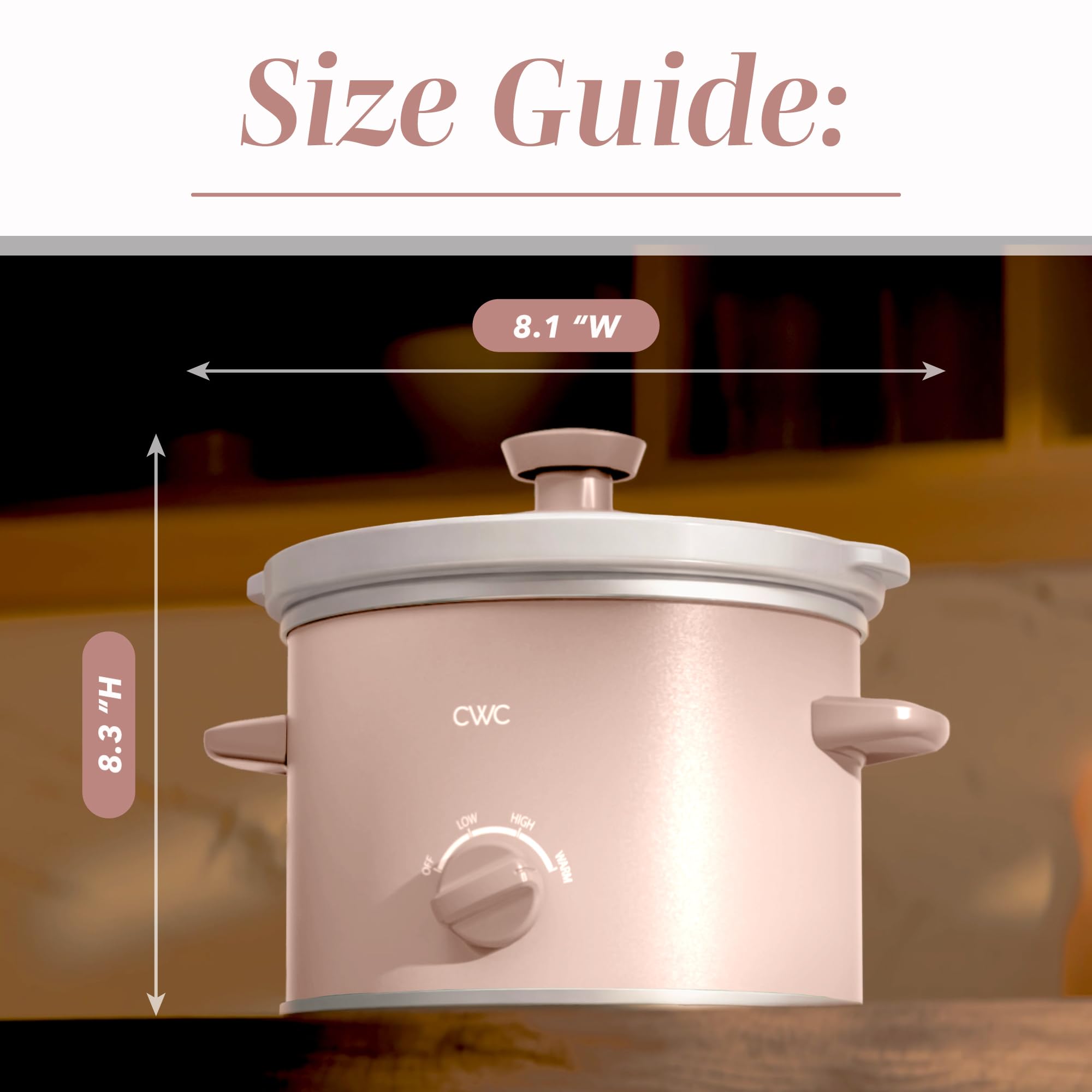 COOK WITH COLOR 2QT Mini elektryczny okrągły wolnowar – regulowane ustawienia, zdejmowany garnek z kamionki, pokrywka ze szkła hartowanego, nadaje się do mycia w zmywarce, uchwyty boczne Cool-Touch