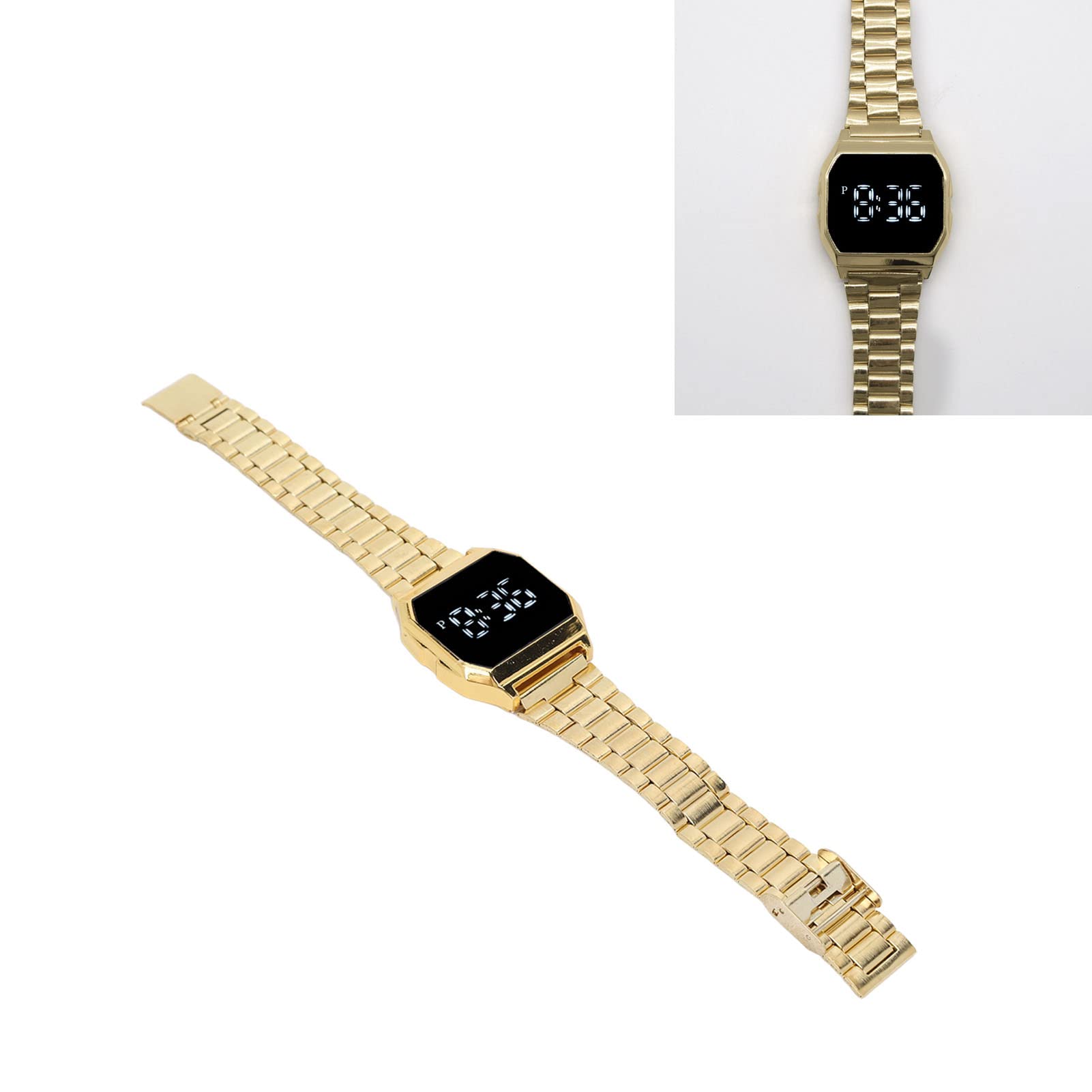 Reloj Digital LCD para Uso Diario de Estudiantes, Deportivo con Función de Luz Nocturna para Niños, Adolescentes Y Adultos (Dorado)