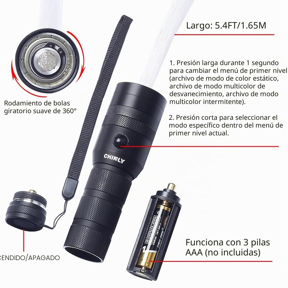 CHINLY Látigo LED de fibra óptica para danza, luz superbrillante, 40 modos de efecto de color, giro de 360 °C, para bailes, fiestas, espectáculos de luz, festivales de música EDM