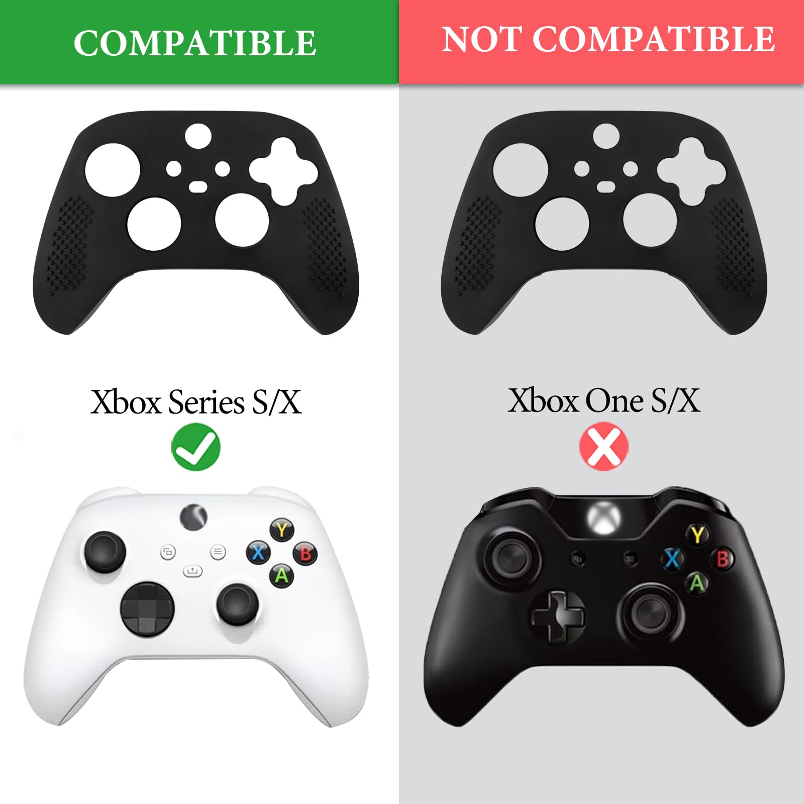 Geekria Funda de silicona compatible con mando Xbox Series X/S, funda protectora ergonómica suave antideslizante, funda de repuesto para accesorios para juegos (negro)